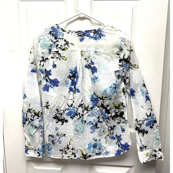 Loft Blouse, White Blue Floral, 1/2 Button Up, 100% Cotton, Woman's Size XS - Picture 3 of 5